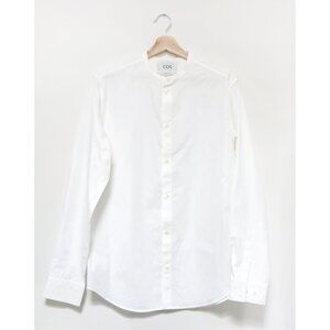 COS - Men's White Grandad Collar Button Down Shirt - Regular Fit Extra Small